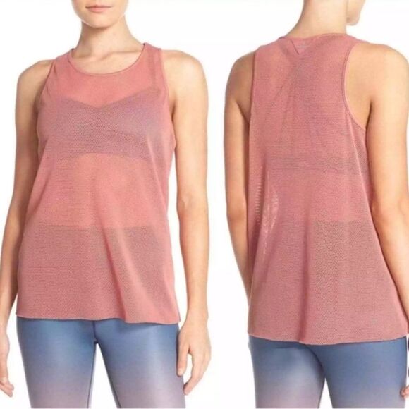Alo Yoga Lucid Tank Top Size Large Pink Mesh Sheer Breathable Workout Coverup - Picture 4 of 11
